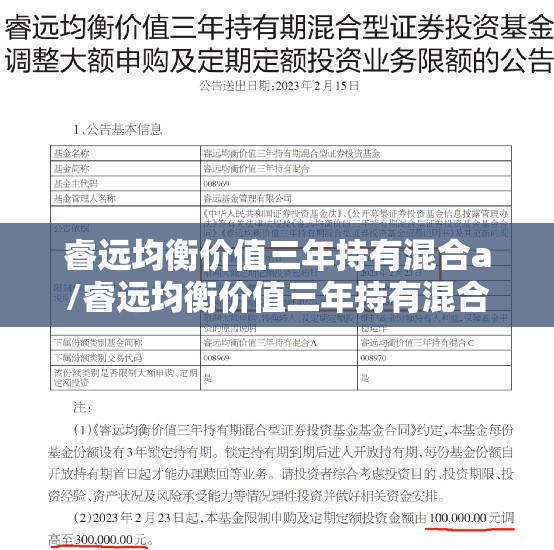 睿远均衡价值三年持有混合a/睿远均衡价值三年持有混合A 天天基金