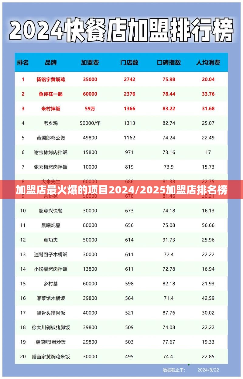 加盟店最火爆的项目2024/2025加盟店排名榜
