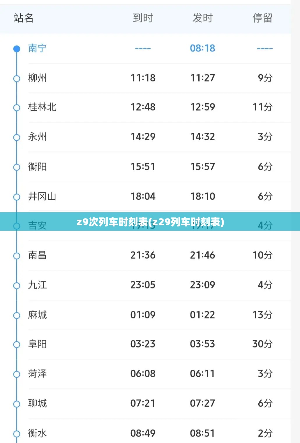z9次列车时刻表(z29列车时刻表)