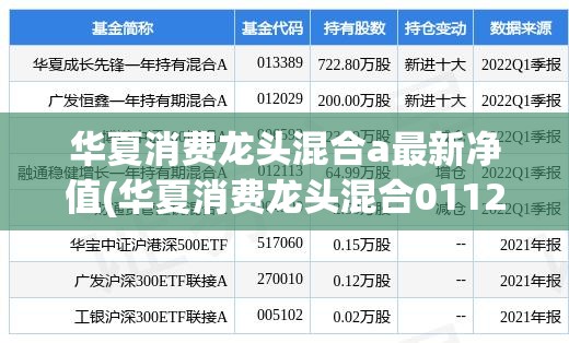华夏消费龙头混合a最新净值(华夏消费龙头混合011282)