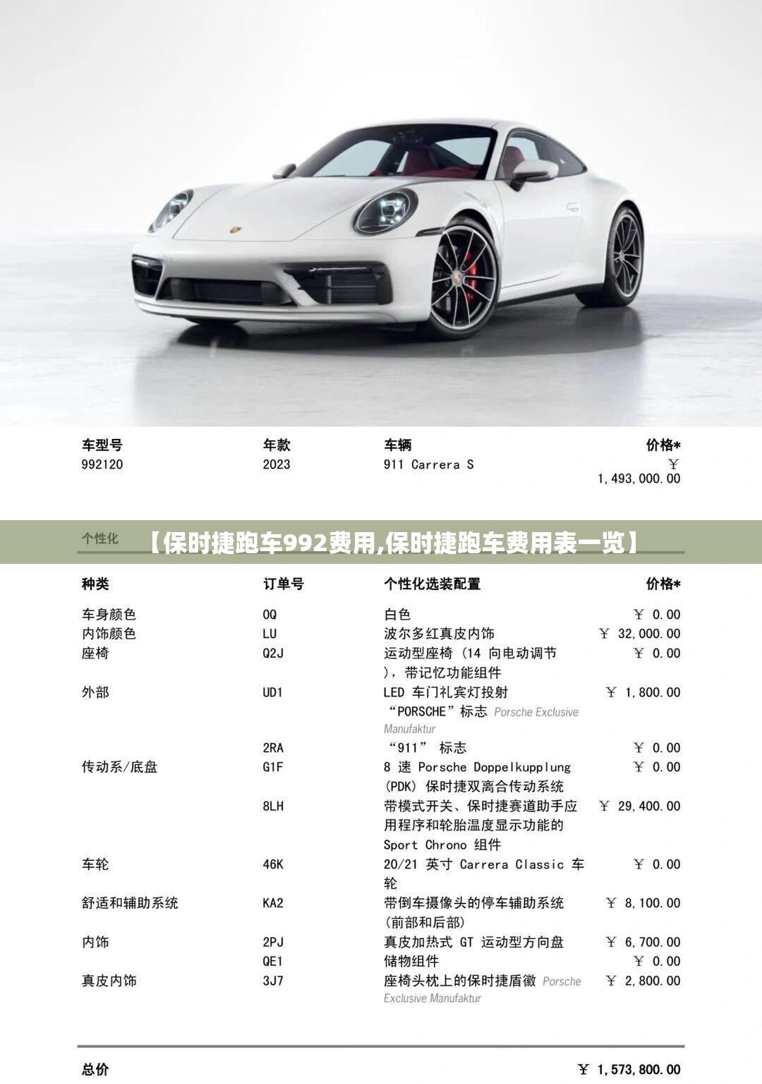 【保时捷跑车992费用,保时捷跑车费用表一览】