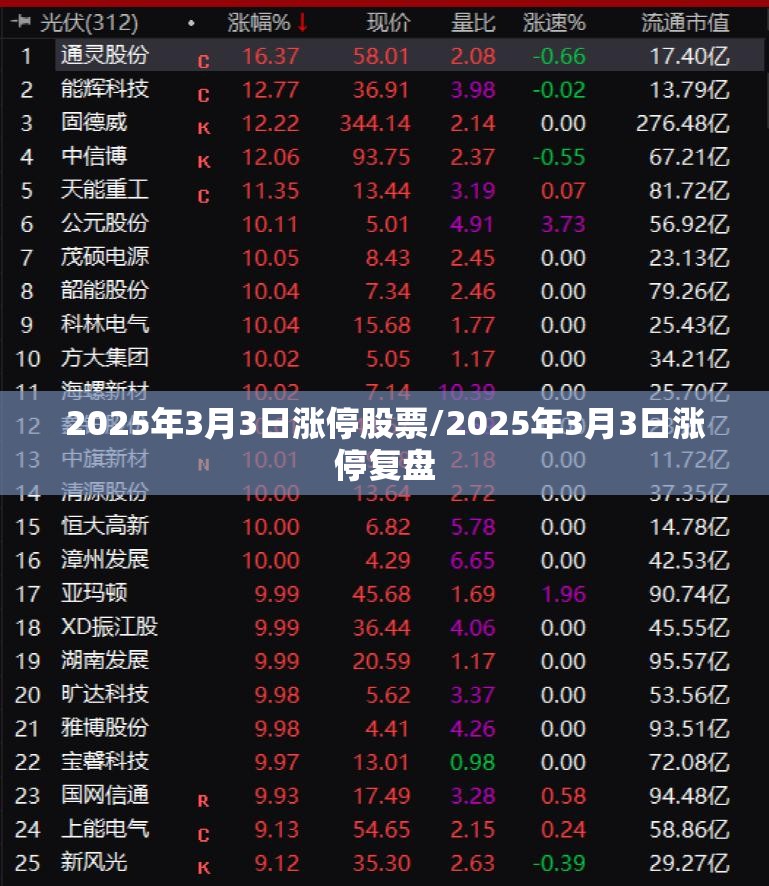 2025年3月3日涨停股票/2025年3月3日涨停复盘