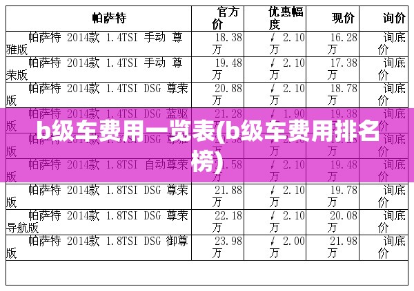 b级车费用一览表(b级车费用排名榜) b级车费用一览表(b级车费用排名榜)