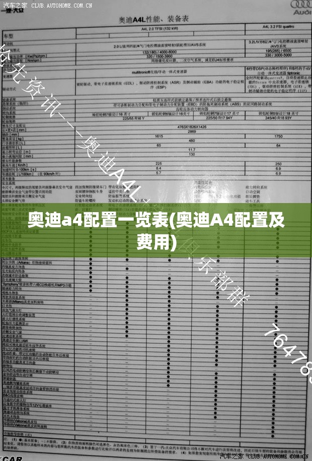 奥迪a4配置一览表(奥迪A4配置及费用)