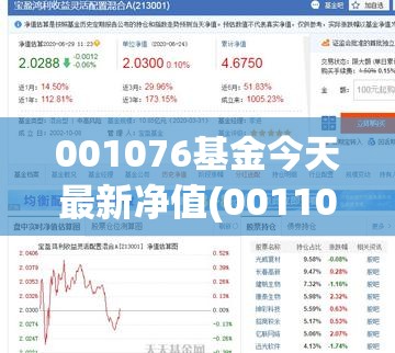001076基金今天最新净值(001106基金今天净值) 001076基金今天最新净值(001106基金今天净值)
