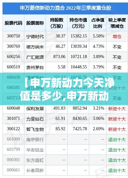 【申万新动力今天净值是多少,申万新动力今日净值】