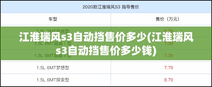 江淮瑞风s3自动挡售价多少(江淮瑞风s3自动挡售价多少钱)